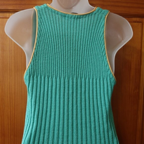 Vintage 90s Teal Green Ribbed Knit V-Neck Midi Dress (Size 14) - Bodycon Belted - Picture 11 of 15